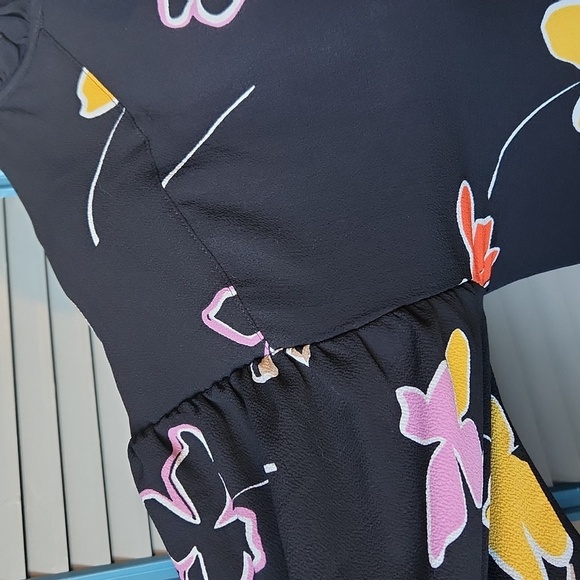 Ted Baker London Yviee Chuck Ruffle Long Sleeve Floral Midi Dress in Black - Picture 5 of 14